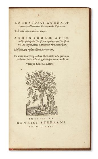 ATHENAGORAS. Apologia pro Christianis . . . Eiusdem, De resurrectione mortuorum.  1557